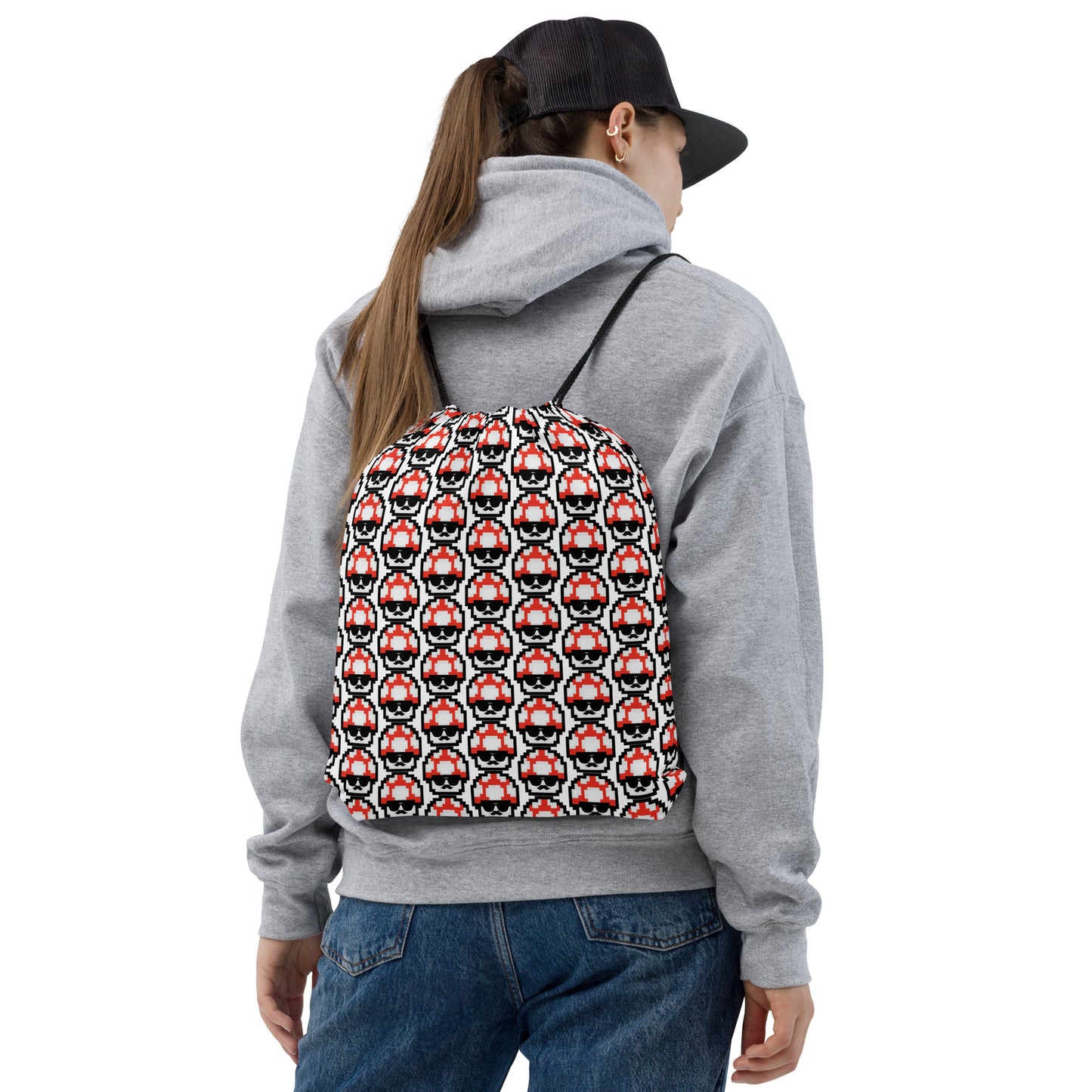Red Shroomate Drawstring Bag